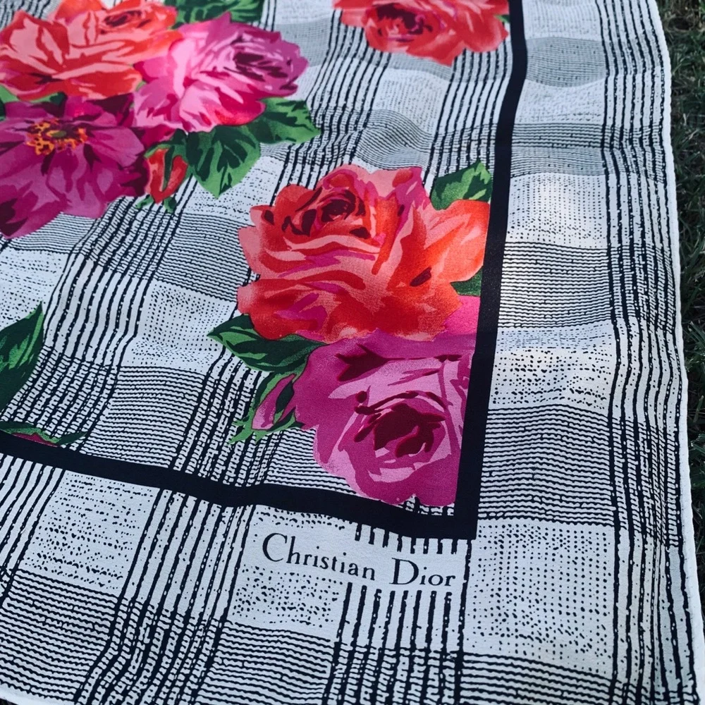 Vintage Christian Dior Floral Silk Scarf